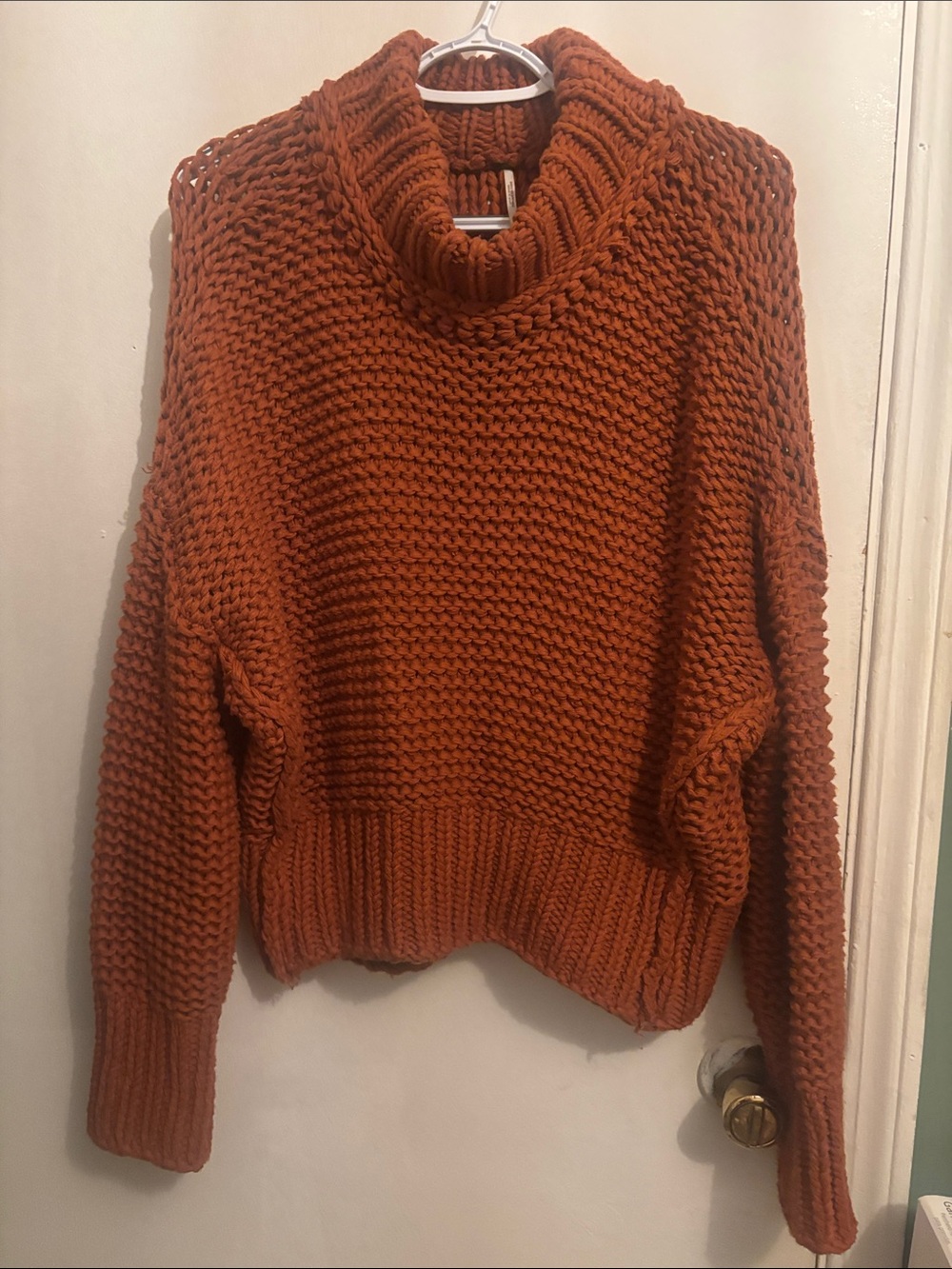 Free People Chunky Cowlneck Sweater in Rust Orange